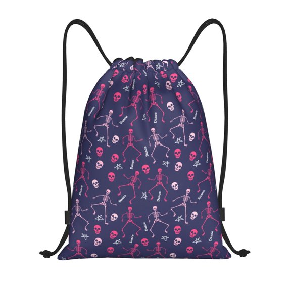 Kdxio Dance Skull Star Print Drawstring Backpack Bag,Waterproof Draw String Back Sack, Gym Drawstring Bags Swim Bag For Unisex