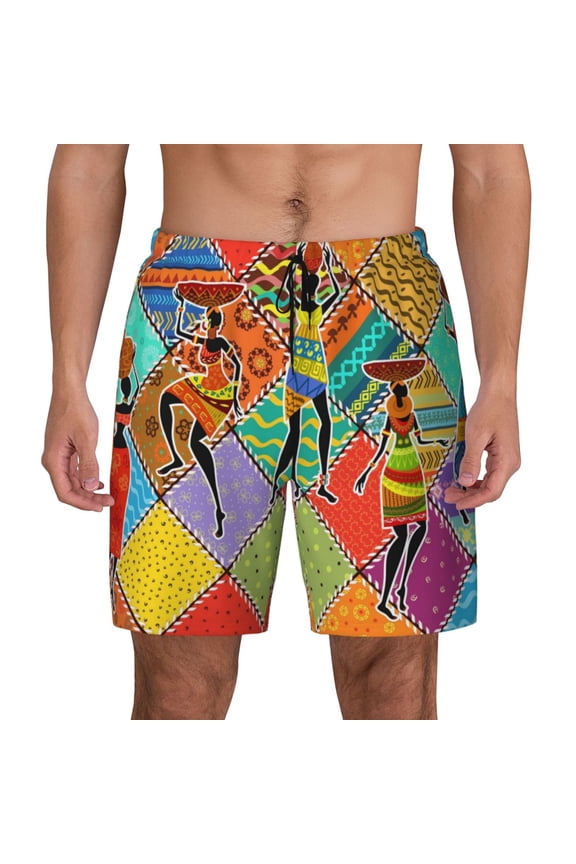 Dancing African Womans Print Men'S Swim Trunks With Compression Liner 7 Inch Inseam Quick Dry Swim Shorts