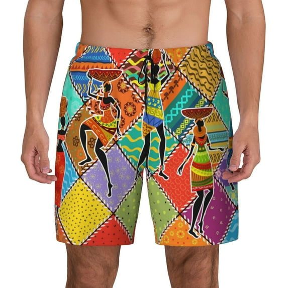 Kdxio Dancing African Womans Print Men'S Swim Trunks With Compression Liner 7 Inch Inseam Quick Dry Swim Shorts