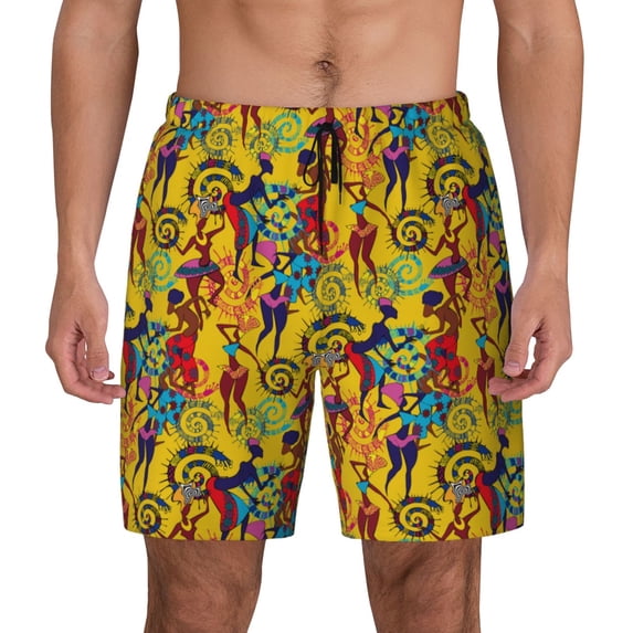 Kdxio Dancing African Women Print Men's Swim Trunks with Compression Liner 7 Inch Inseam Quick Dry Swim Shorts