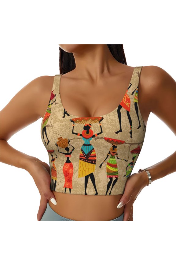 Dancing African Women Print Workout Crop Tank Top for Women Racerback Yoga Tank Tops Athletic Sports Shirts Exercise Undershirts