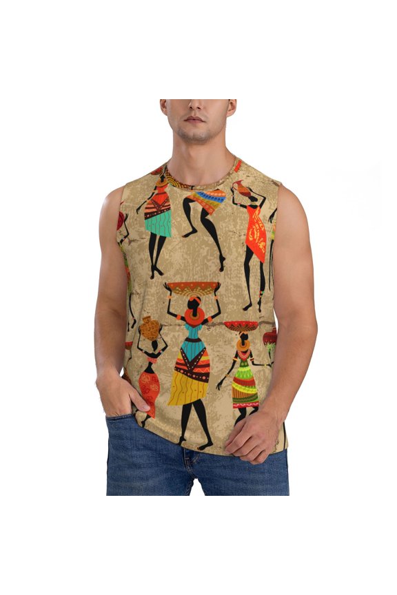 Dancing African Women for Men's Muscle T-shirt,Sleeveless for Workout Running Athletic Gym Lounge Casual