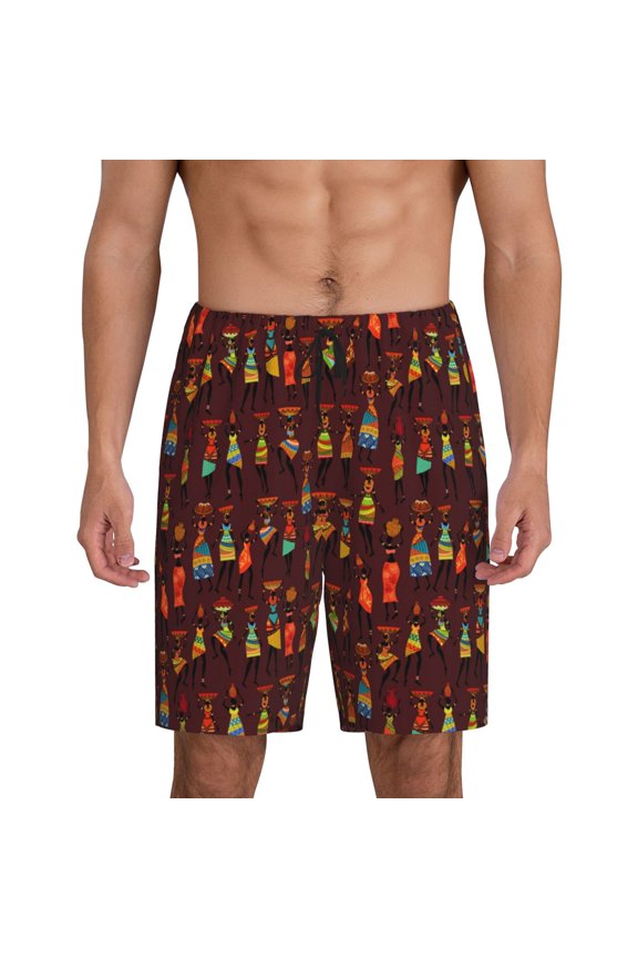 Dancing African Women1 Print Mens Sleep Shorts Bottoms Soft Comfy Pajama Wear Pants with Drawstring Pockets