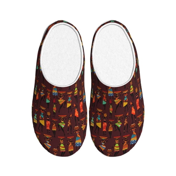 Kdxio Dancing African Women1 Women's Men's Slippers Plush Slip-On House Slipper for Winter Indoor Soft Cushion Non-slip Fluffy Slides Slippers-46/47