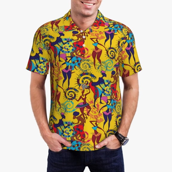 Kdxio Dancing African Womens Print Men's Short Sleeve Polo Shirt,Midweight Men's Shirt