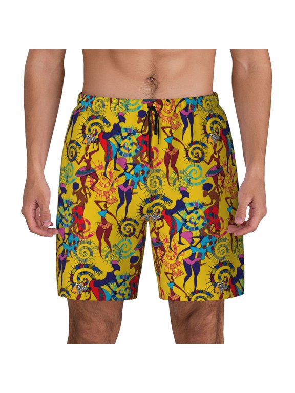 Dancing African Womens Print Men's Swim Trunks with Compression Liner 7 Inch Inseam Quick Dry Swim Shorts