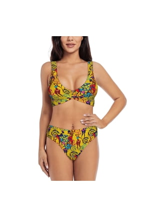 Dancing African Womens Print Women's 2 Piece High Waisted Wrap Spaghetti Strap Summer Swimsuit Bikini Set-Small