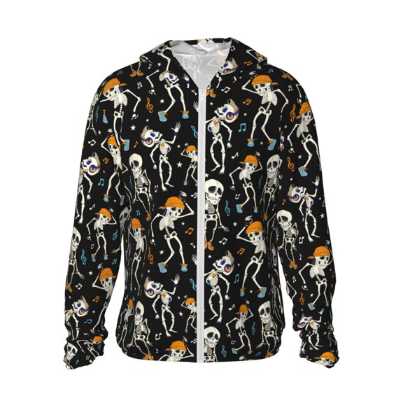 Kdxio Dancing Skeleton Party Print Women Men Sun Protection UPF 50+ Jackets Zip Up Long Sleeve Hoodie Hiking Lightweight with Pockets