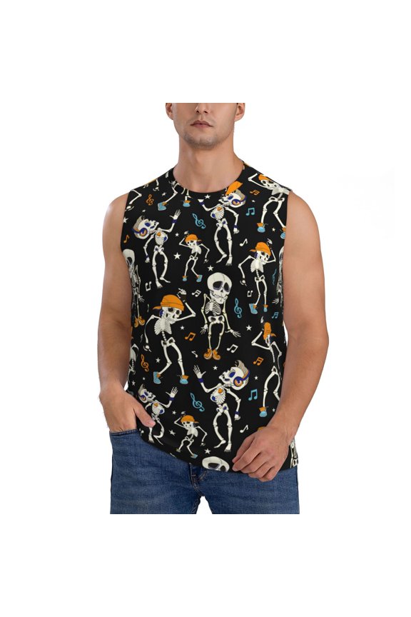 Dancing Skeleton Party for Men's Muscle T-shirt,Sleeveless for Workout Running Athletic Gym Lounge Casual