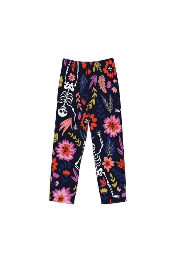 Dancing Skeletons Floral Garden Print Men's Sleep Pajama Pant Lounge Pants with Pockets