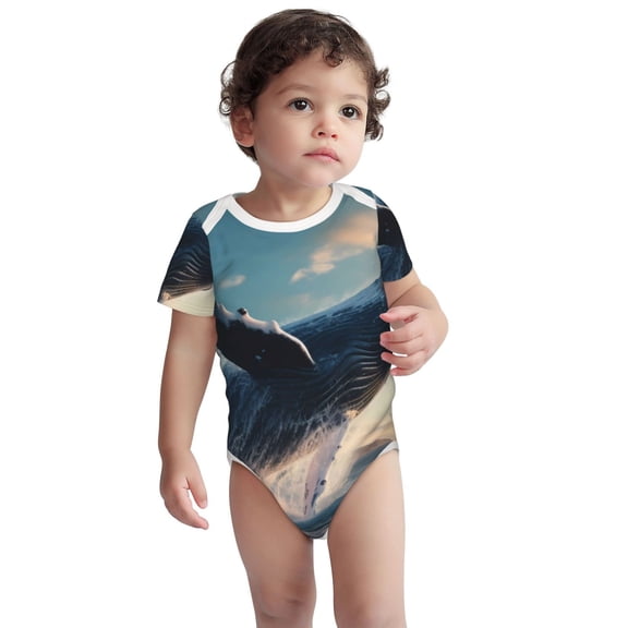 Kdxio Dancing Whale Pattern Unisex Baby Cotton Short Sleeve Bodysuits-6 Months
