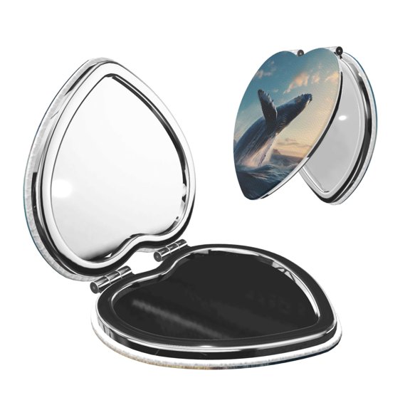 Kdxio Dancing Whale Pocket Mirror, 1X/2X Travel Makeup Mirror 2-Sided Folding Small Mirror Portable Double-Sided Magnifying Cosmetic Mirror for Gift-Heart Shape