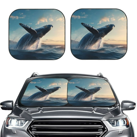 Kdxio Dancing Whale Print 2-Piece Sun Shade Front Windshield - Foldable Car Front Window Sunshades for Most Sedans SUV Truck