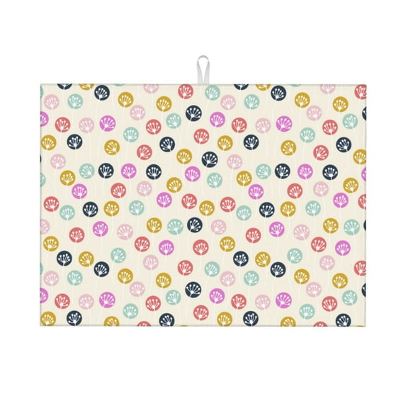 Kdxio Dandelion Floral for Dish Drying Mat,24*18 inch Absorbent Dish Drainer Kitchen Counter,Large Size Dish Drying Pad for Countertops,Draining Racks