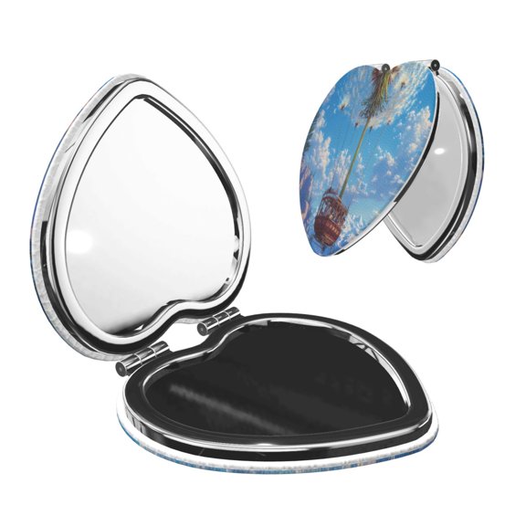 Kdxio Dandelion Hot Air Balloon Pocket Mirror, 1X/2X Travel Makeup Mirror 2-Sided Folding Small Mirror Portable Double-Sided Magnifying Cosmetic Mirror for Gift-Heart Shape