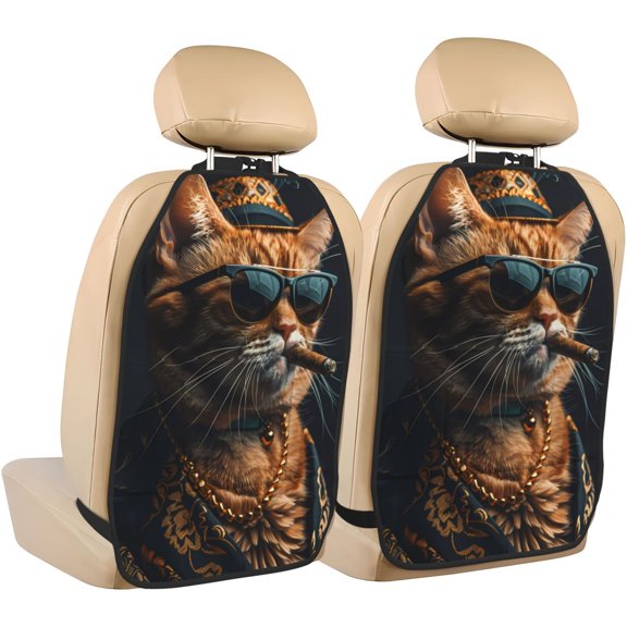 Kdxio Dapper Cat in Sunglasses Print 2 Pack Car Kick Mat Seat Cover Back Protector Mat with Pockets for Organizer Backseat Protector and Storage Anti Kick Pad for Vehicles