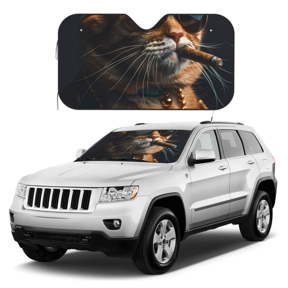 Kdxio Dapper Cat in Sunglasses Print Windshield Sun Shade, Foldable Sun Blocker for Car,Truck,SUV Automotive Interior Sun Protection,Reflective Shade for Front Windshield(Small)