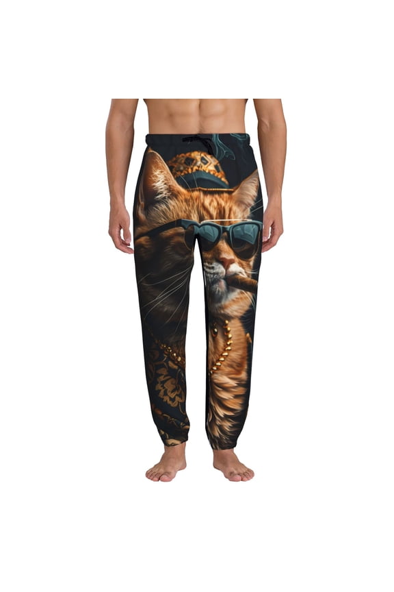 Dapper Cat in Sunglasses Pattern Joggers,Sweatpants for Men with Pockets-Large