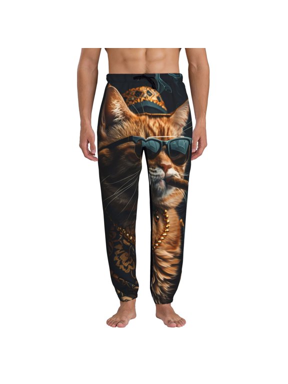 Dapper Cat in Sunglasses Pattern Joggers,Sweatpants for Men with Pockets-XX-Large