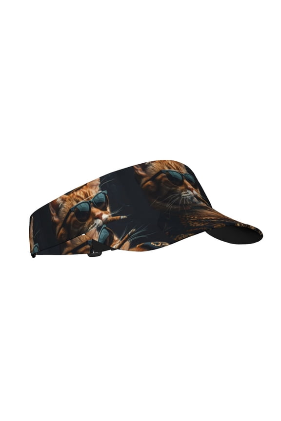 Dapper Cat in Sunglasses Print Sun Visor Hat Golf Visor Adjustable Velcro Outdoor Sports Cap for Men Women