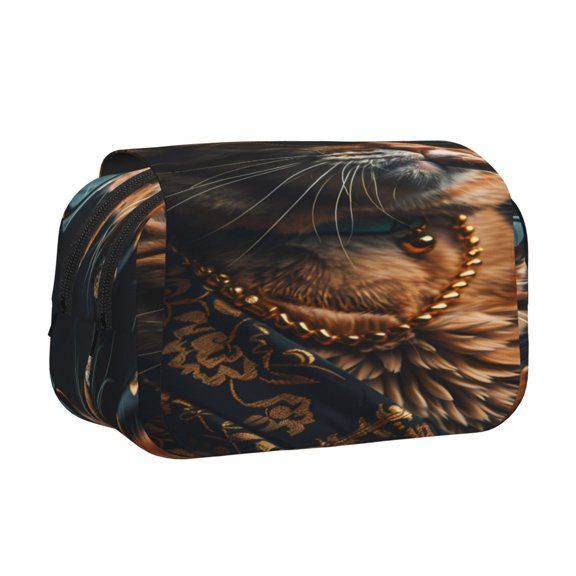 Kdxio Dapper Cat in Sunglasses for Double Compartment Pen Case Oxford Organizer with Zipper Pockets for Students Artists