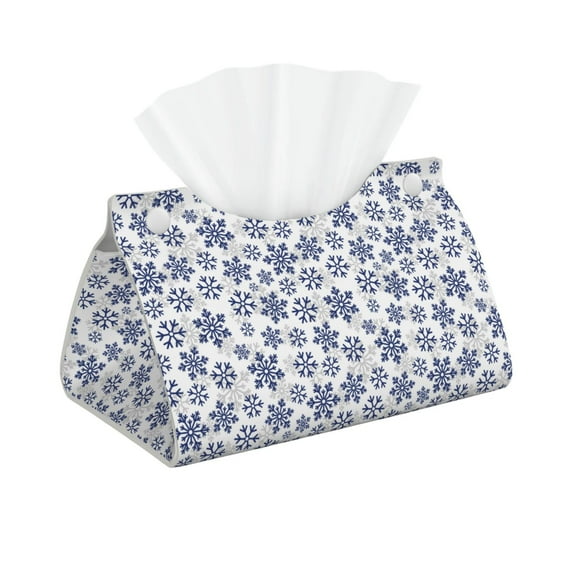 Kdxio Dark Blue Snowflakes Print Tissue Box Cover,Modern PU Leather Rectangular Tissue Box Holder for Bathroom Living Room Bedroom Office Desk Car Home
