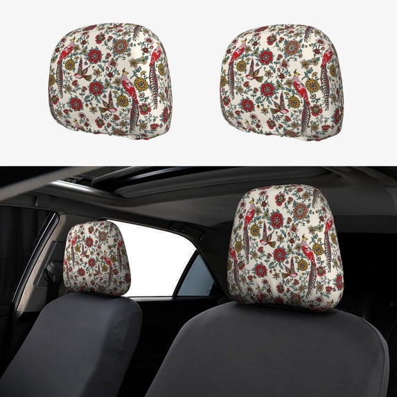 Kdxio Dark Enchanted Flowers And Birds Pattern Print 2 Piece Car Head Rest Covers Set Auto Front/Rear Seats Headrest Cover Universal Fit Most Cars,Sedan, SUV