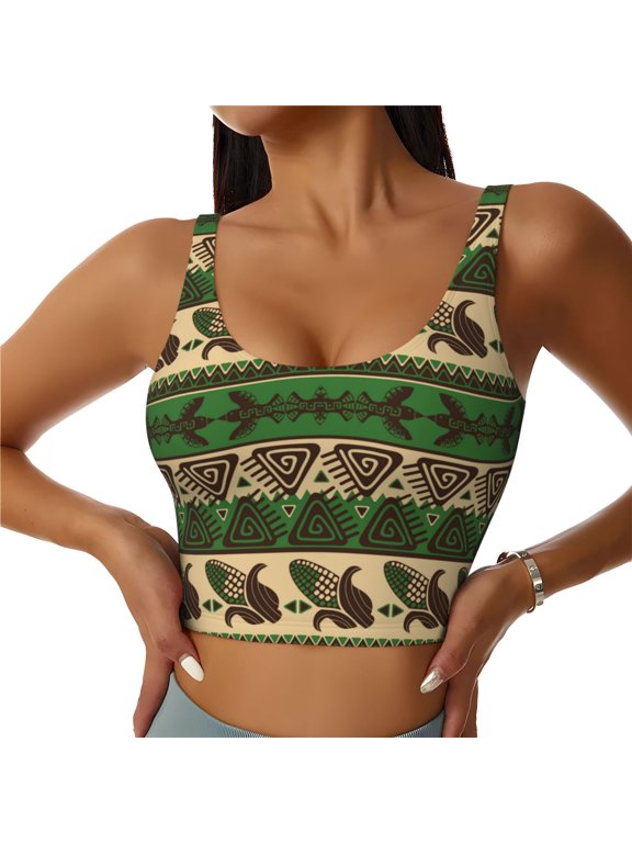 Dark Green Vintage Corn Pattern Print Workout Crop Tank Top for Women Racerback Yoga Tank Tops Athletic Sports Shirts Exercise Undershirts