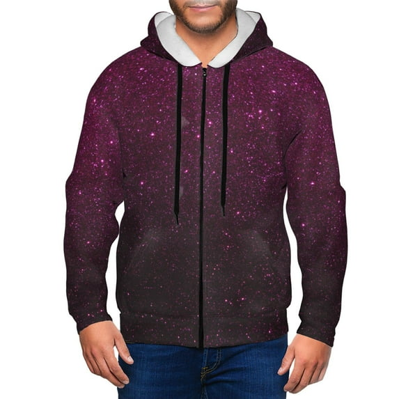 Kdxio Dark Purple Glitter Print Men Hoodies Casual Hoodies for Men with Zip Pockets Full Zip Long Sleeve Sweatshirt Sports Hooded Jacket-X-Large