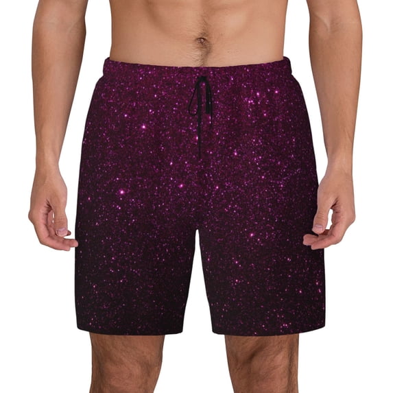 Kdxio Dark Purple Glitter Print Men's Swim Trunks with Compression Liner 7 Inch Inseam Quick Dry Swim Shorts