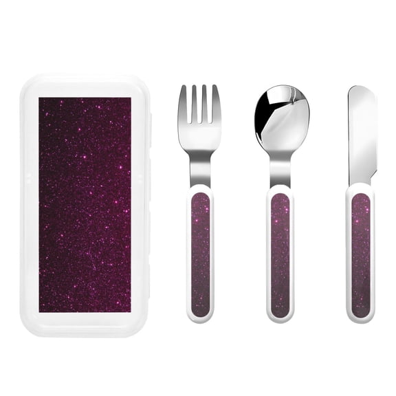 Kdxio Dark Purple Glitter Toddler Utensils Set - Kids Silverware Set, Set Kids Utensils Set with Case for Preschooler Children