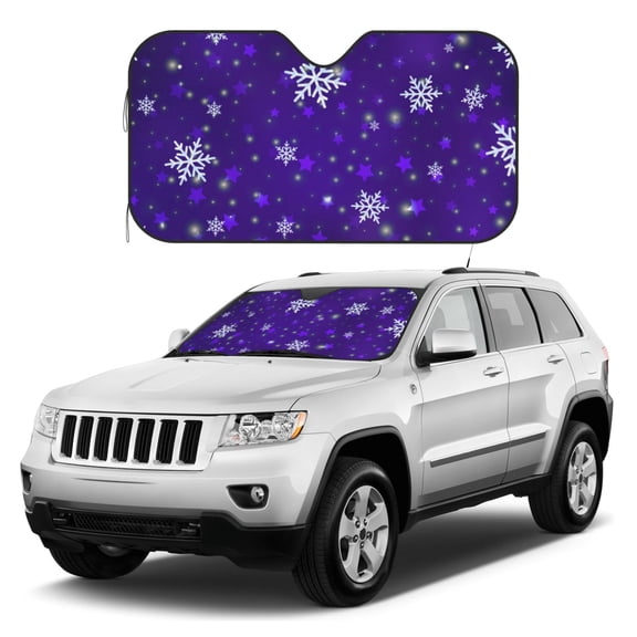 Kdxio Dark Purple Snowflakes Print Windshield Sun Shade, Foldable Sun Blocker for Car,Truck,SUV Automotive Interior Sun Protection,Reflective Shade for Front Windshield(Medium)