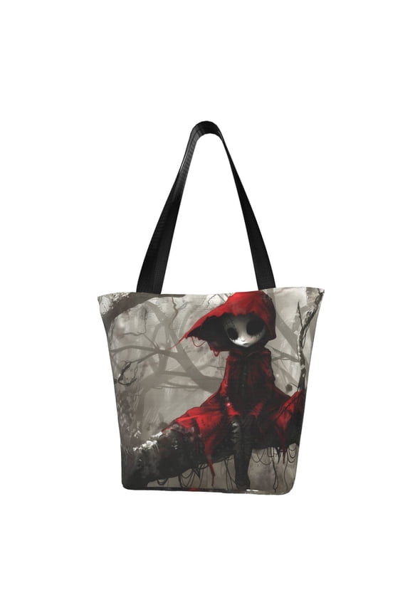 Dark Red Hooded Girl Women Reusable Grocery Bags Foldable Ripstop,Reusable Shopping Bags for Shopping,Gym,Gift