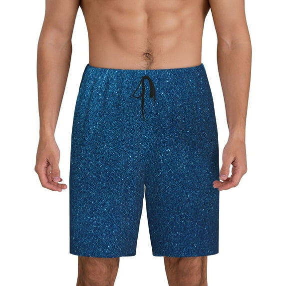 Kdxio Deep Blue Glitter Print Mens Sleep Shorts Bottoms Soft Comfy Pajama Wear Pants with Drawstring Pockets