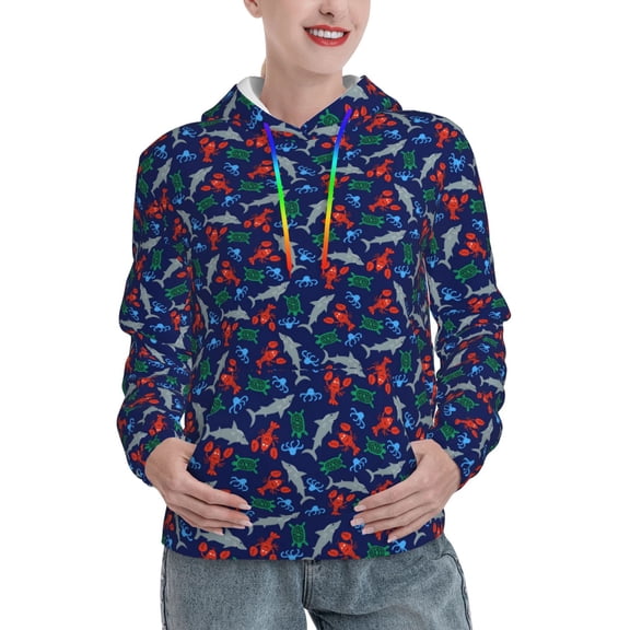 Kdxio Deep Down In The Ocean Print Womens Oversized Hoodies Sweatshirts Hooded Pullover Tops Sweaters Casual-Large