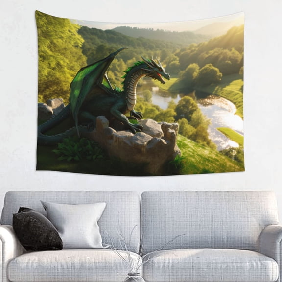 Kdxio Deep Forest Stone Green Dragon Wall Hanging Tapestries Banner For Bedroom College Dorm Home Living Room Party Decor 29X37 In