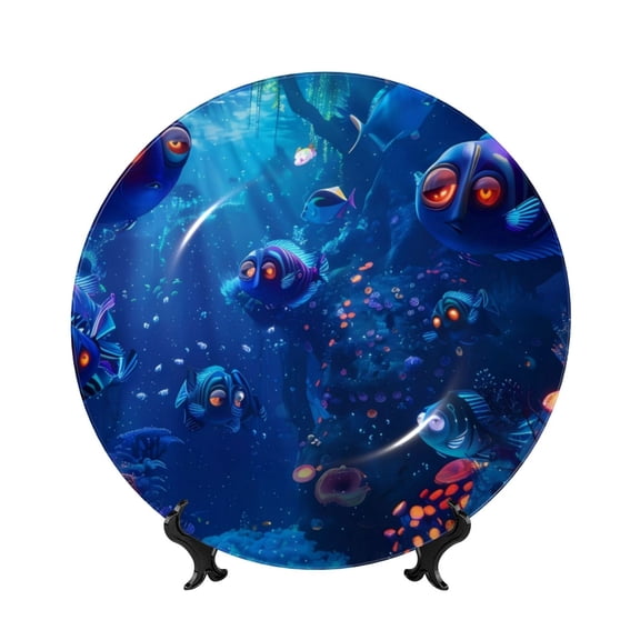 Kdxio Deep Sea Glowing Fishes Bone China Decorative Plate Ceramic Decorative Plate for Home Office Wall Stand Decorative Plates for Home Bedroom-7in