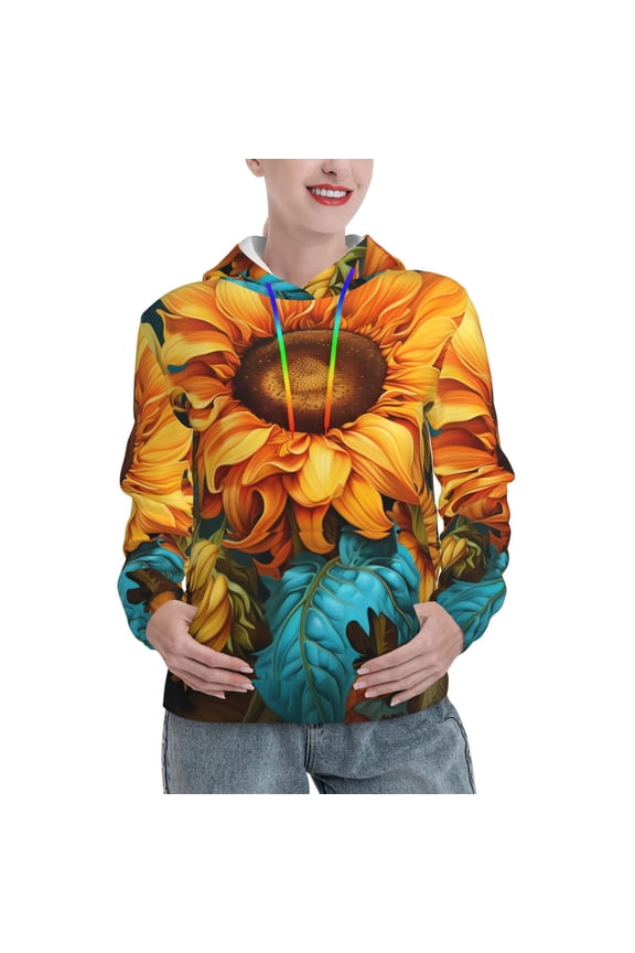 Deep Yellow Colorful Sunflower Print Womens Oversized Hoodies Sweatshirts Hooded Pullover Tops Sweaters Casual-Medium