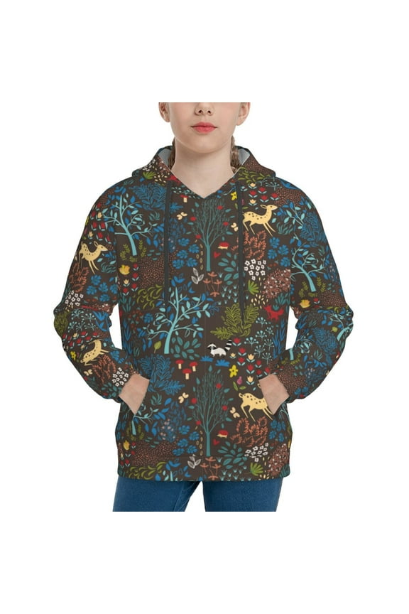 Deers In The Forest 1 Pattern Boys Athletic Unisex Boys Girls Hoodie with Pocket Sweatshirts-Large
