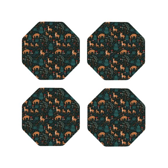 Kdxio Deers In The Forest Funny Coasters,4 Pcs Leather Coasters,Housewarming Gifts,Protect Furniture from Water Marks Scratch and Damage