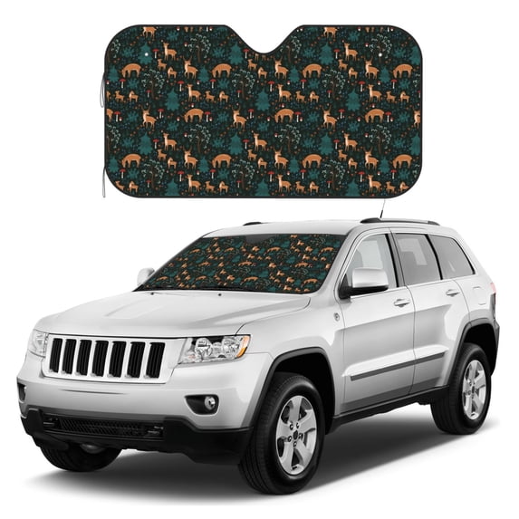 Kdxio Deers In The Forest Print Windshield Sun Shade, Foldable Sun Blocker for Car,Truck,SUV Automotive Interior Sun Protection,Reflective Shade for Front Windshield(Small)