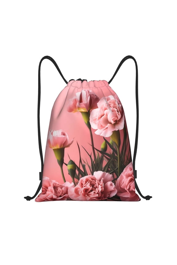 Delicate Pink Carnations A Print Drawstring Backpack Bag,Waterproof Draw String Back Sack, Gym Drawstring Bags Swim Bag For Unisex
