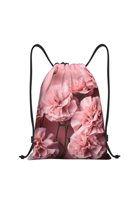 Delicate Pink Carnations Print Drawstring Backpack Bag,Waterproof Draw String Back Sack, Gym Drawstring Bags Swim Bag For Unisex