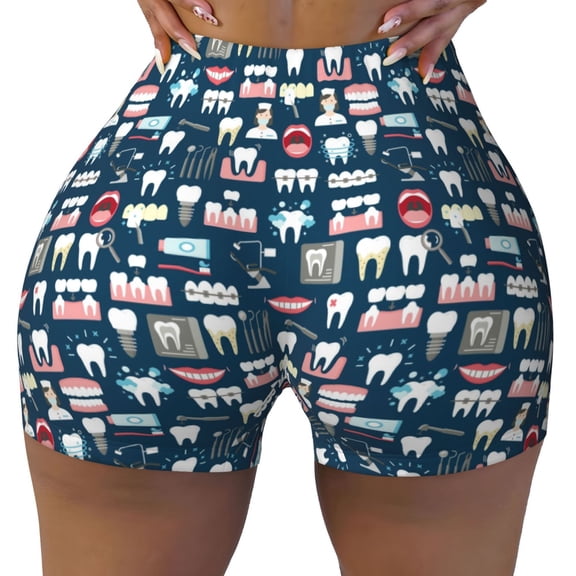 Kdxio Dental Seamless Print Workout Shorts for Women Seamless Soft Smooth Gym Yoga Scrunch Active Shorts