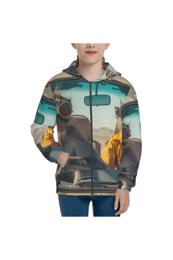 Desert Monkeys Drive Pattern Kids Boys Girls Zip Up Hoodie 3D Printed Hooded Sweatshirt Hoody Coat with Pocket 7-12 Y-Medium