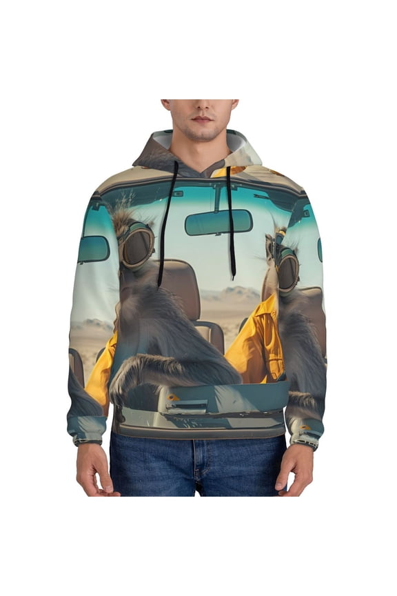 Desert Monkeys Drive Print Mens Casual Hooded Collar Drawstring Hoodies Pullover Sweatshirts Casual Long Sleeve Shirts-Large