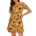 thumbnail image 1 of Kdxio Diamond Bohemian Sunflower Pattern Womens Short Sleeve Sleepshirt Scoopneck Cute Nightdress Ruffle Comfy Nightgown, 1 of 6