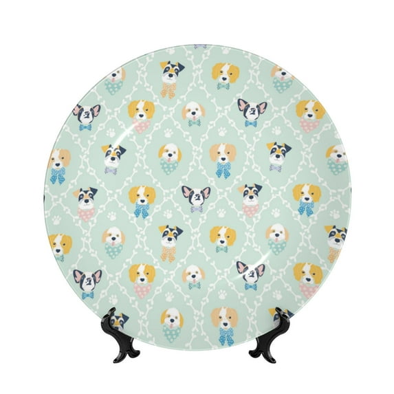 Kdxio Different Breeds of Dogs Bone China Decorative Plate Ceramic Decorative Plate for Home Office Wall Stand Decorative Plates for Home Bedroom-6in