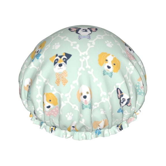 Kdxio Different Breeds of Dogs Print Shower Cap for Women,Elastic and Reusable,Double Waterproof Layers Bathing Hat