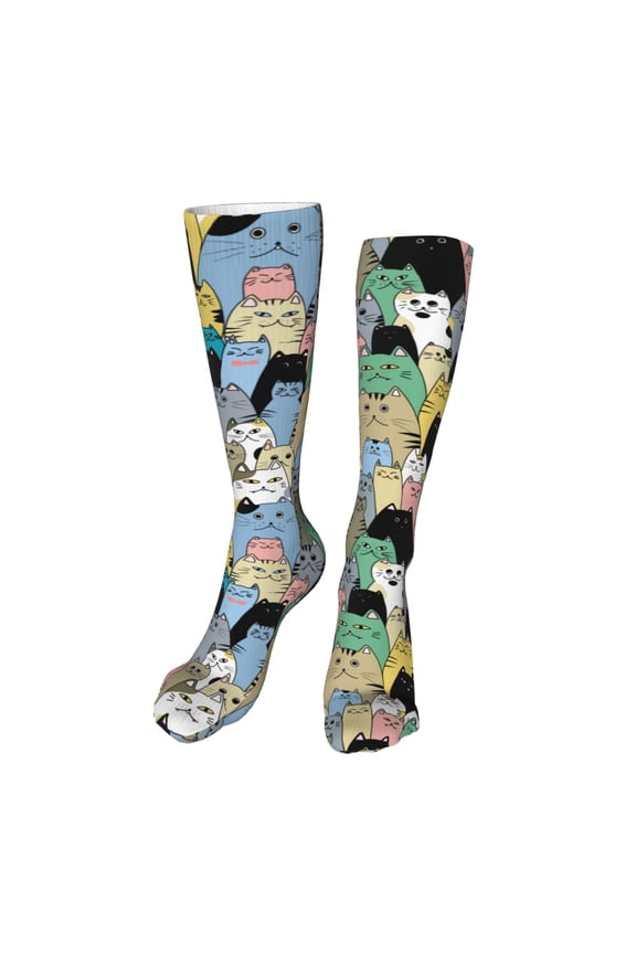 Different Cats Funny Silky Novelty Funky Long Knee High Socks Soft 3D Print Cosplay Crazy Stockings for Men Women